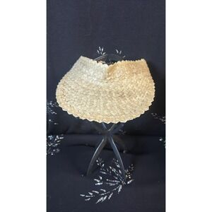 Vintage Natural Straw Sun Visor Woven Tan Summer Beach Hat Wide Brim